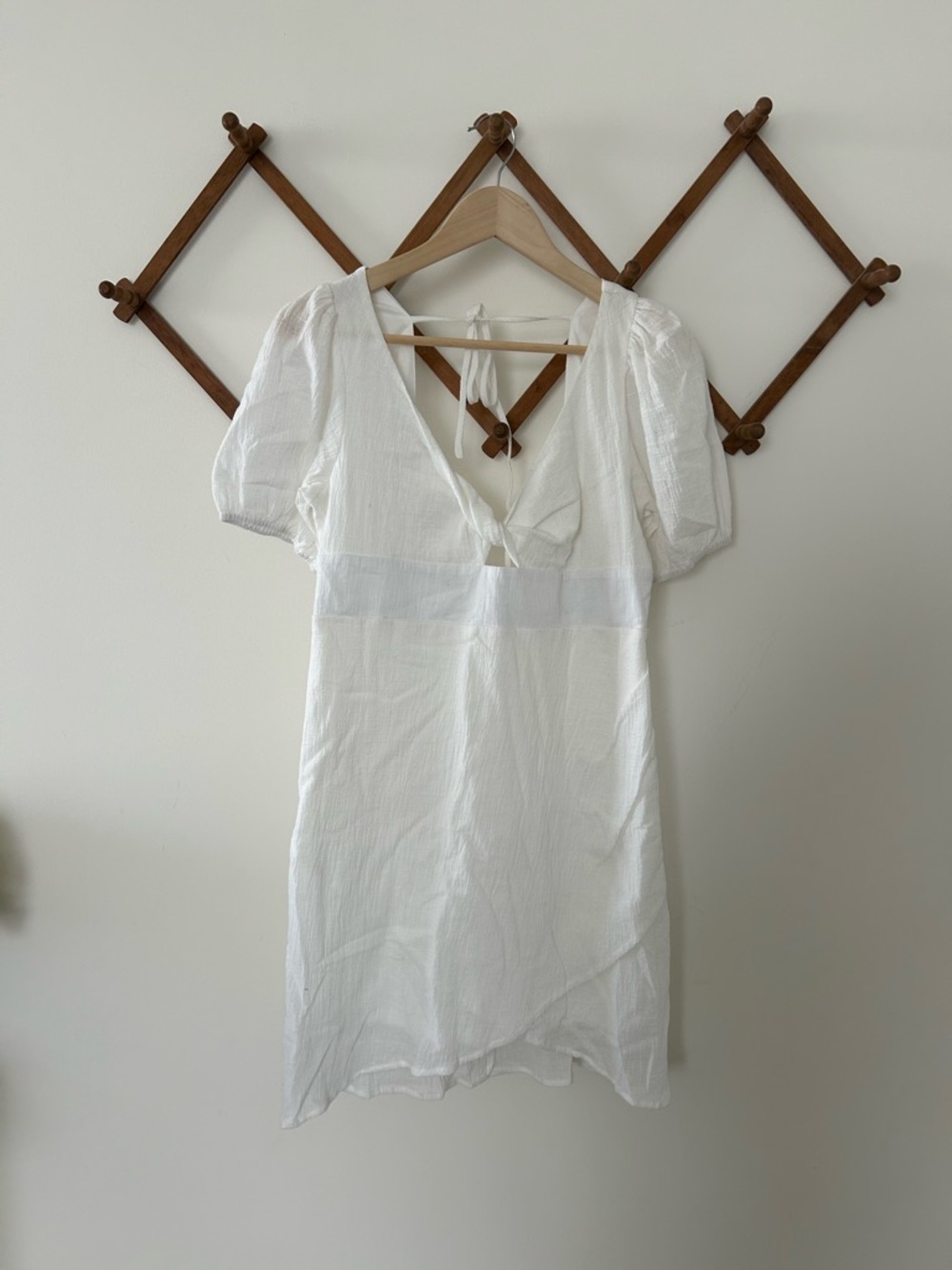 Altar'd State White Textured V-Neck Dress with Tie Back